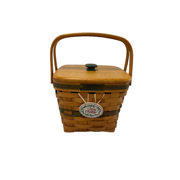 1995 Longaberger Christmas Collection Cranberry Basket w/Liner, Tie On & Lid - Picture 1 of 4